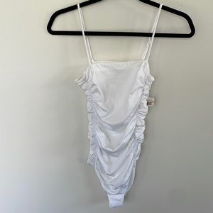 NWT Free People intimates white ribbed ruched square neck bodysuit. Size XS